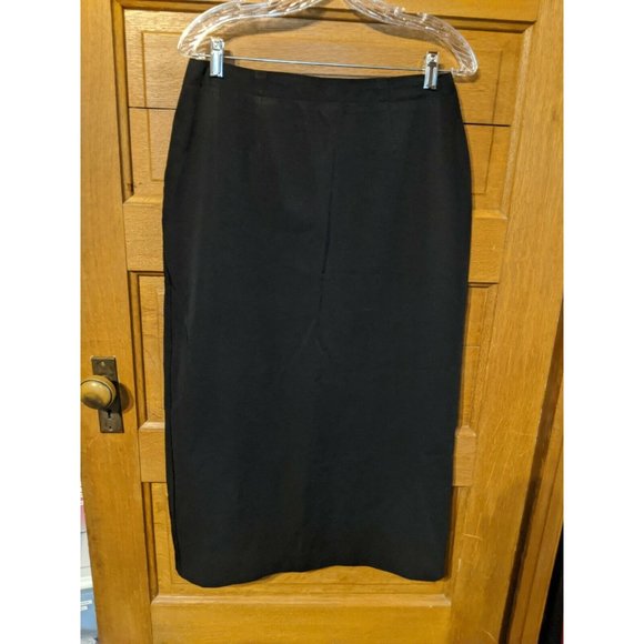 Vintage Studio C Women Size 10 Black Long Skirt Slit Zip Stretch Modest - Picture 1 of 6